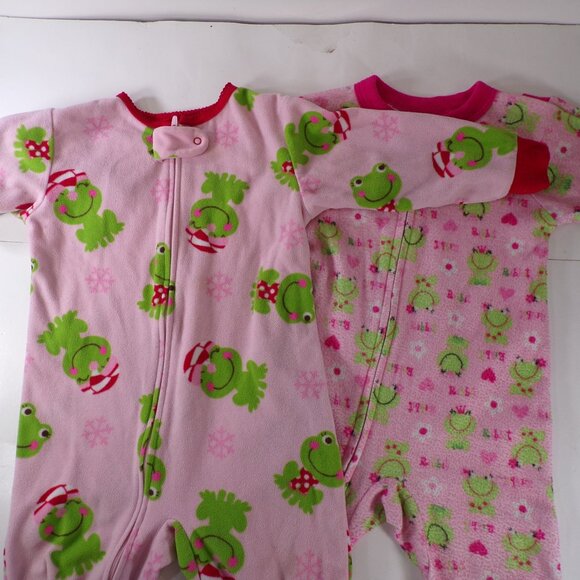 2 Pink Frog One Piece Zipper Sleepers for Baby 18 Months: Gerber & Just One You - Picture 2 of 11